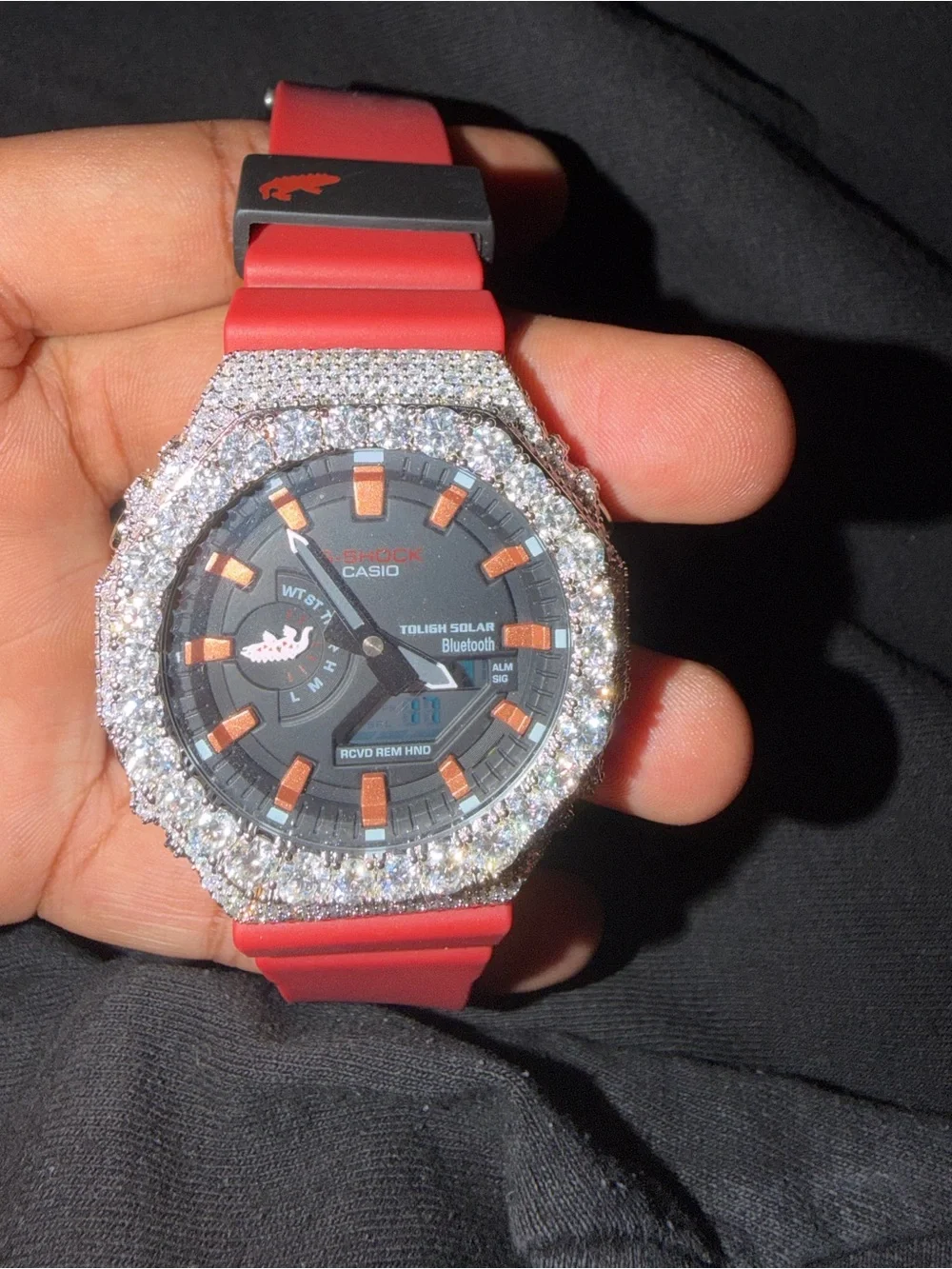 G-Shock passes diamond Red Silicone Band Watch with Black Dial and Crystal Bezel